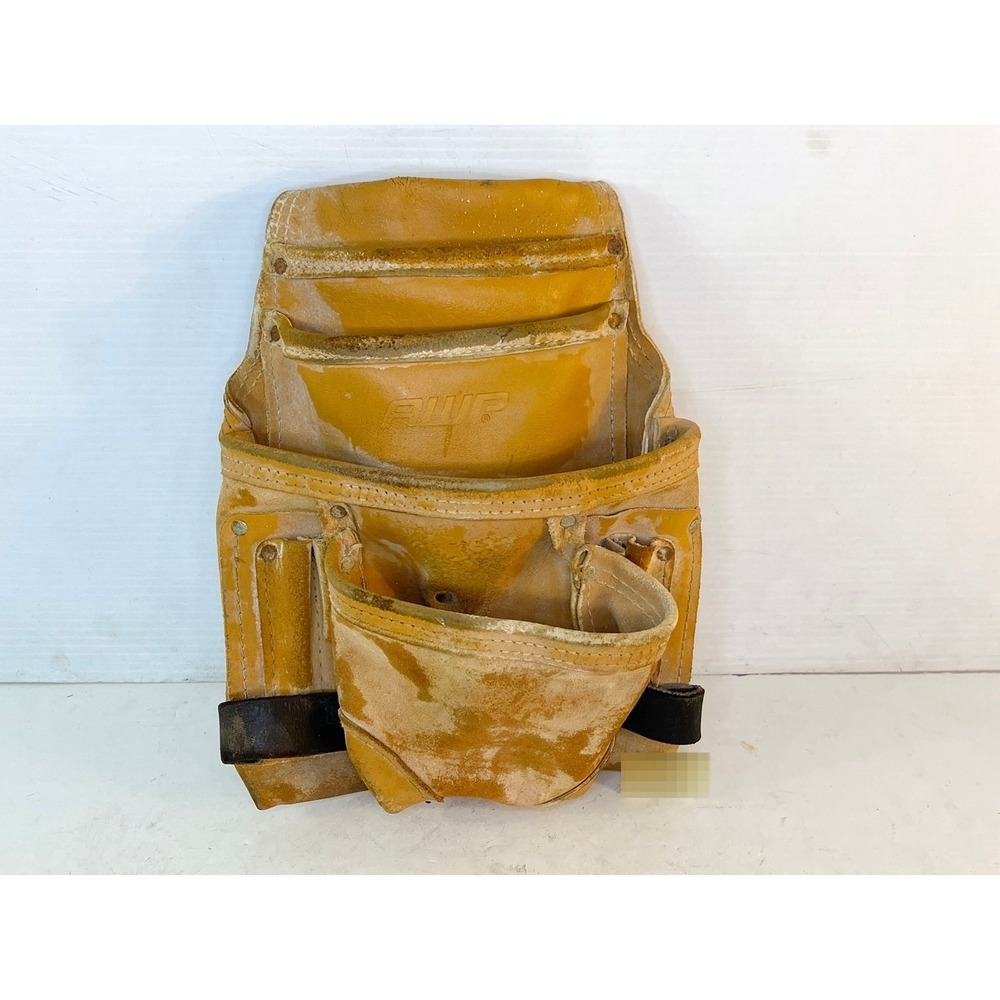 AWP‎ Tool Pouch for belt Tan Leather Heavy Duty Multi Pocket Construction Used